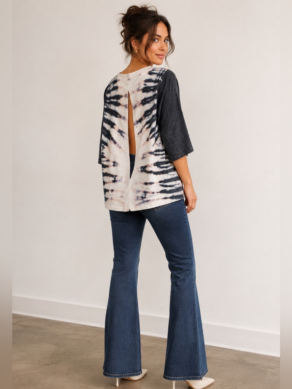 Raquel Allegra 3/4 Sleeve Split Back Women's Tie-Dye Top | Size M